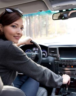 Portrait of beautiful young woman in the new car  - outdoors